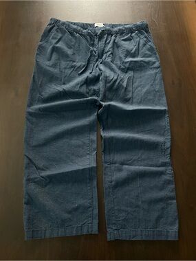 SOLD: Liz Claiborne Linen Wide Leg Pants Blue PL Large Drawstring Elastic Waist